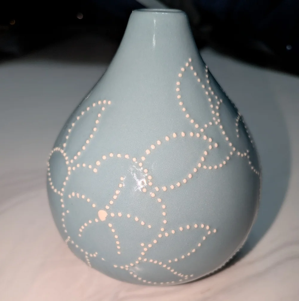 Crate and Barrel Stitch Flower Ceramic Vase Turquoise 4